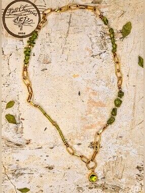 Nature's Peridot In Freeform In An Assymetrical Design With Paperclip Necklace